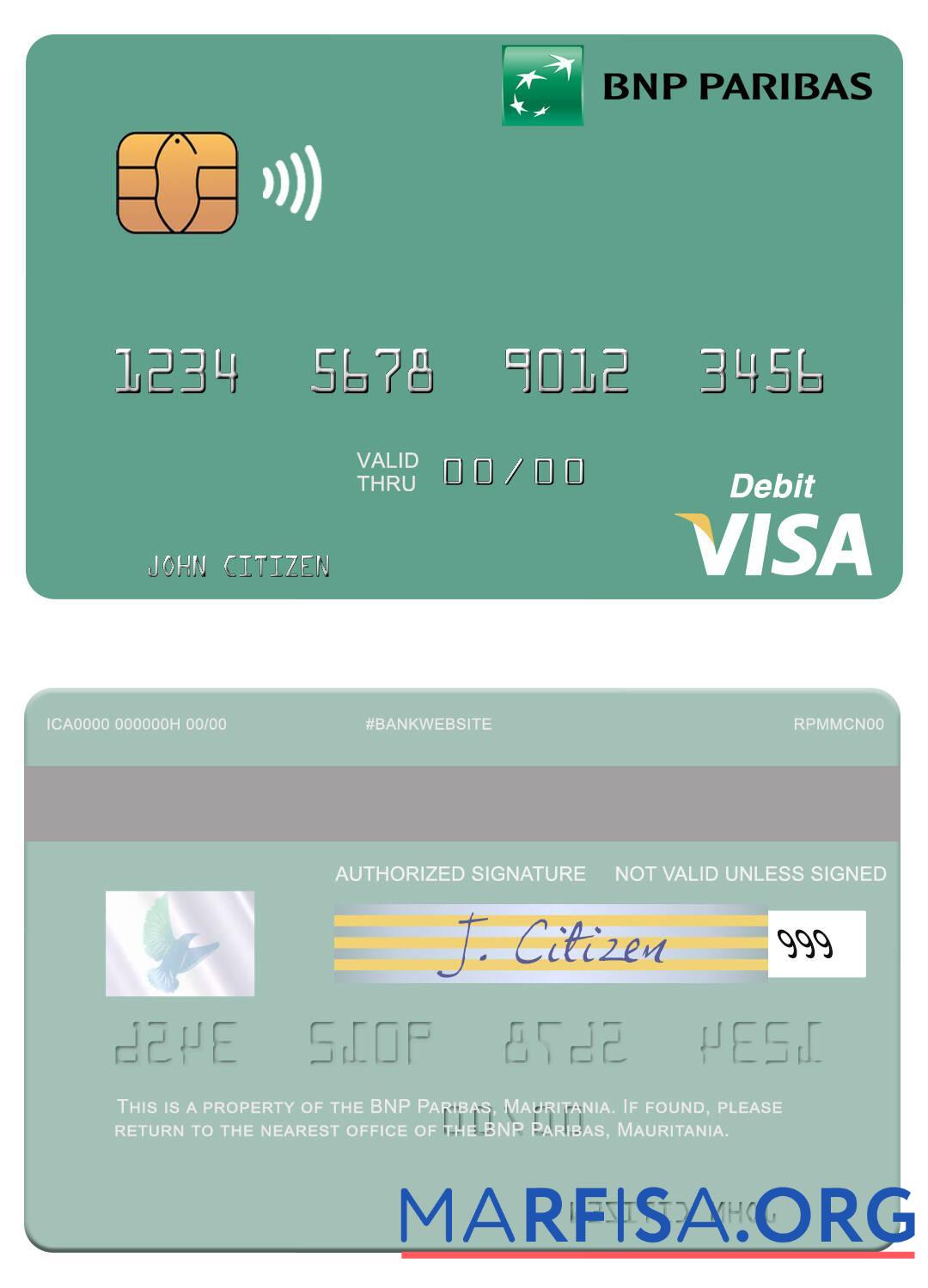 Blank Mauritania BNP Paribas visa debit card example